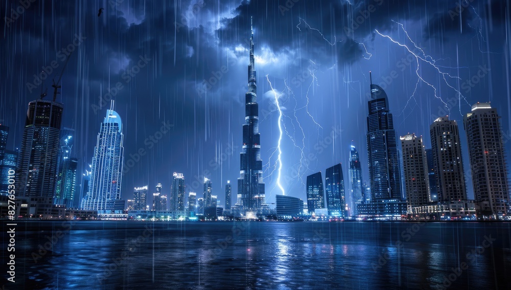 Lightning Strike Over Modern Cityscape