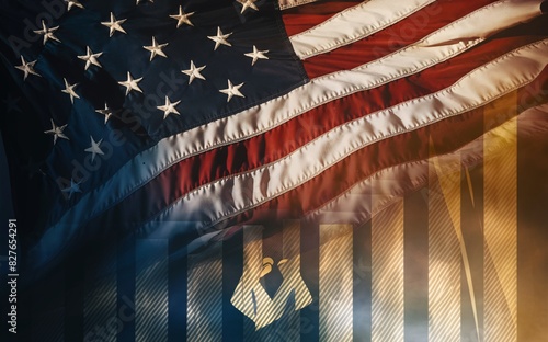 American flag waving against a clear blue sky, symbolizing freedom and patriotism, memorial day photo