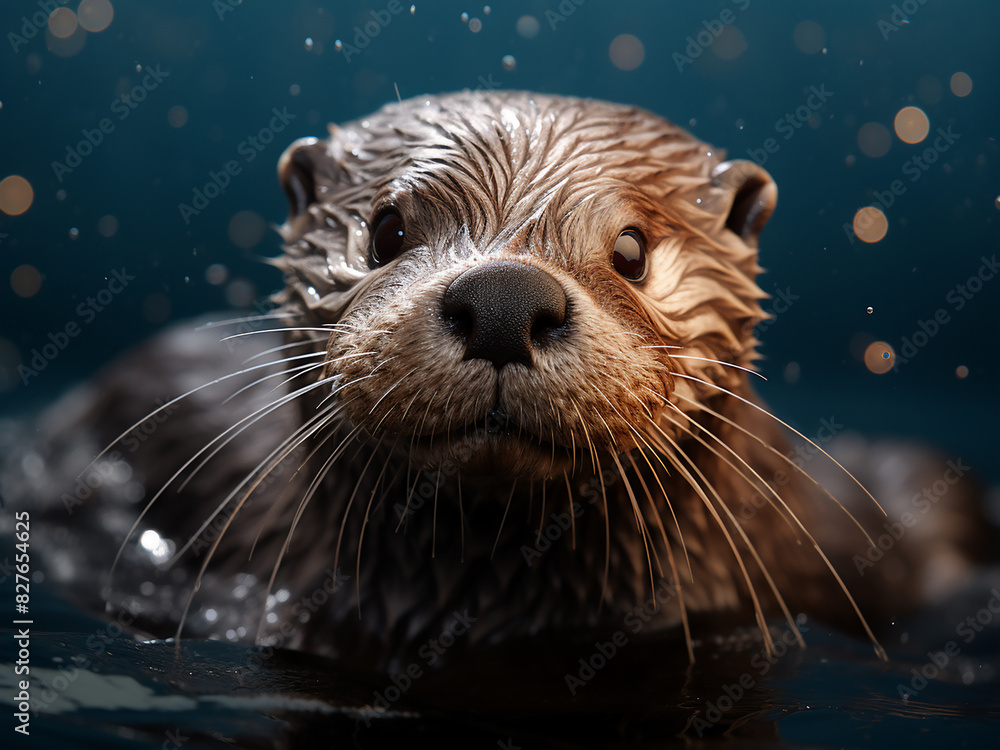 A delightful otter floats serenely in the water, its portrait exuding charm A delightful otter floats serenely in the water, its portrait exuding charm