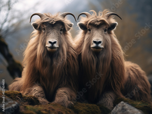 Himalayan tahr duo strike a whimsical pose for the lens photo
