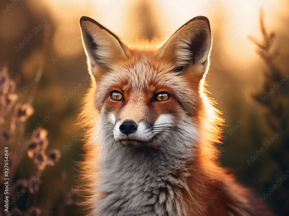A red fox, Vulpes vulpes, silhouetted against a sunset A red fox, Vulpes vulpes, silhouetted against a sunset