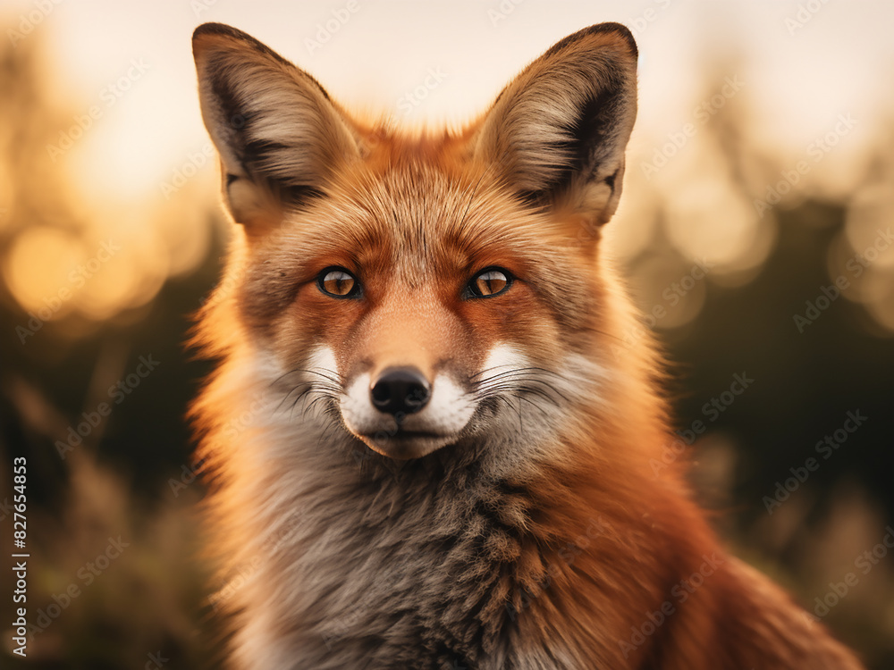 The sunset illuminates a portrait of the majestic red fox, Vulpes vulpes The sunset illuminates a portrait of the majestic red fox, Vulpes vulpes
