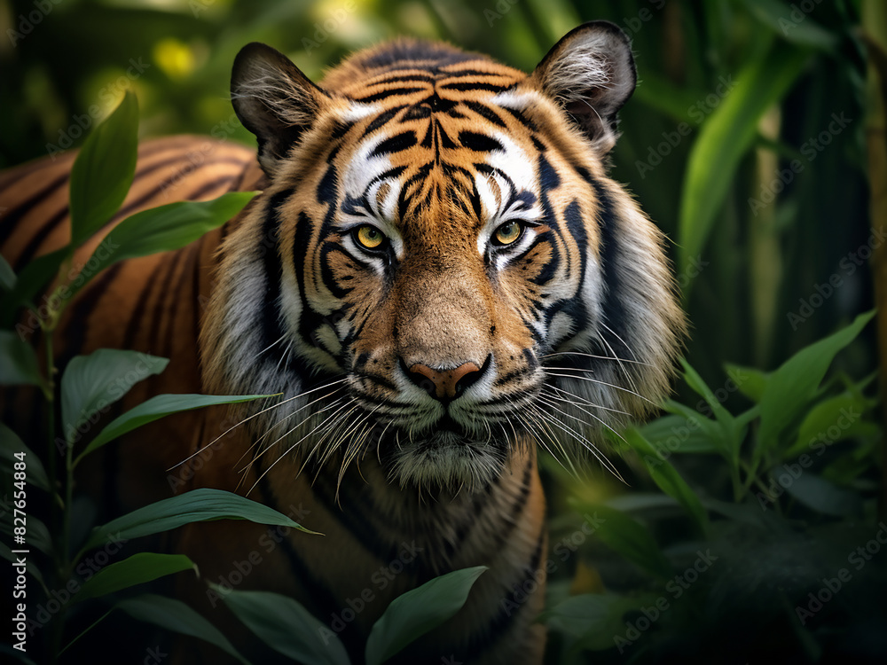 Fototapeta premium Nature's masterpiece a tiger's portrait in its jungle habitat