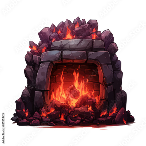 Vector illustration of a blazing stone fireplace, perfect for cozy and rustic-themed designs and advertisements.