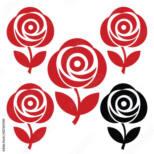Set of rose flower vector icon on white background