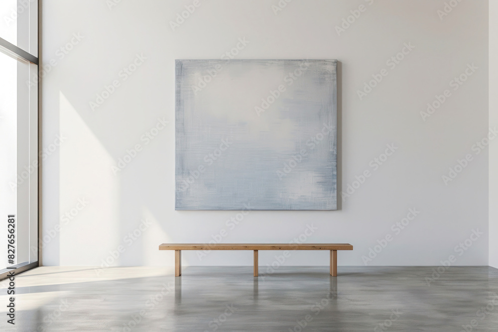Minimalist Art Gallery Scene with Lucent White Abstract Painting Minimalist Art Gallery Scene with Lucent White Abstract Painting