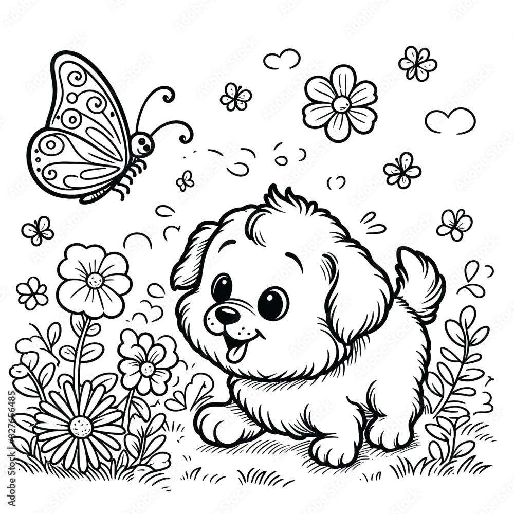 Obraz premium happy international dog day line art illustration