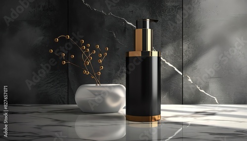 Wallpaper Mural Luxury black and gold cosmetic bottle on marble background. Torontodigital.ca