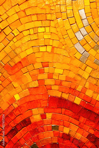 Close-Up of Orange and Yellow Mosaic Tile. Generative AI