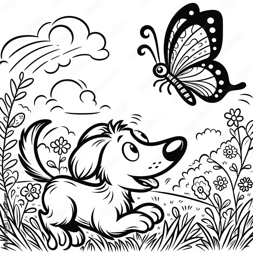 Obraz premium happy international dog day line art illustration