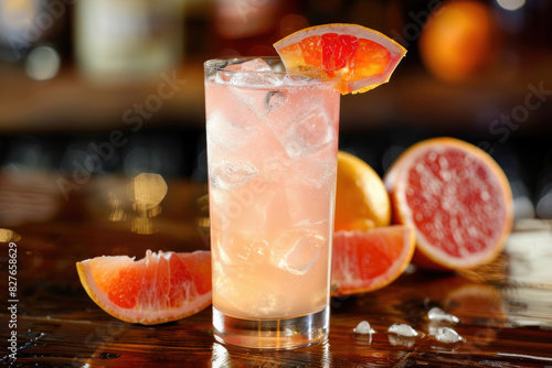 Grapefruit Cocktail in a Highball Glass with Fresh Grapefruit Slice