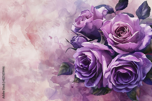 painting watercolor flower background illustration floral nature. roses flower background for greeting cards weddings or birthdays. Flowers on a dark background. Copy space. photo