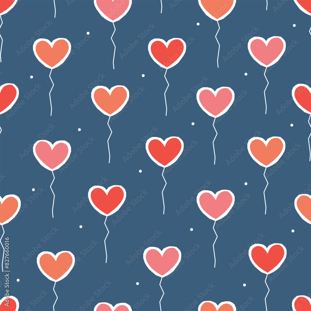 Heart-Shaped Balloon Pattern on Dark Blue Background Heart-Shaped Balloon Pattern on Dark Blue Background
