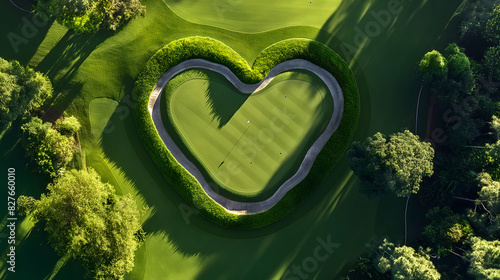 Aerial view of heart-shaped golf course photo
