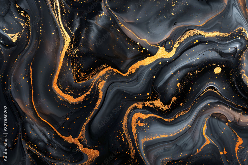 Abstract marbled ink liquid paint black and gold watercolor texture background. Abstract marbled ink liquid paint black and gold watercolor texture background.