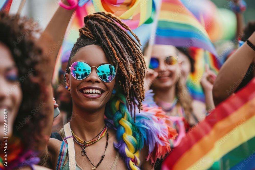 A diverse group of people from the LGBTQ+ community and allies celebrating Pride at a colorful parade, waving rainbow flags and wearing vibrant costumes, spreading love and acceptance, A diverse group of people from the LGBTQ+ community and allies celebrating Pride at a colorful parade, waving rainbow flags and wearing vibrant costumes, spreading love and acceptance,