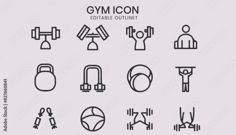 Fototapeta premium Fitness and Workout Line Icons. Editable Stroke