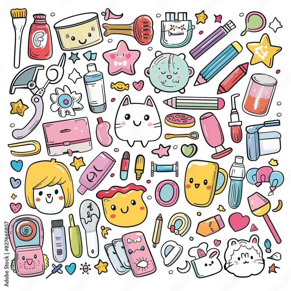 colorful stickers kawaii scrapbook tools.illustration on transparent background. colorful stickers kawaii scrapbook tools.illustration on transparent background.