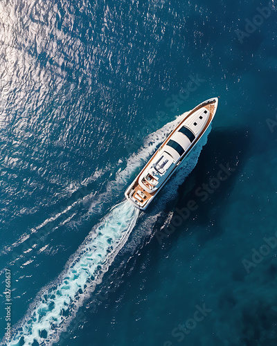 Yatch boat in the sea drone view © ConsumerInsights