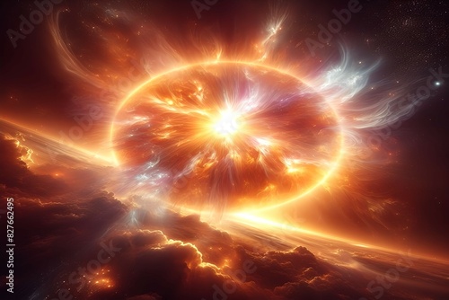 Ein feuriger Sonnensturm auf der Oberfl  che der Sonne vom Weltraum aus betrachtet  Astronomie
