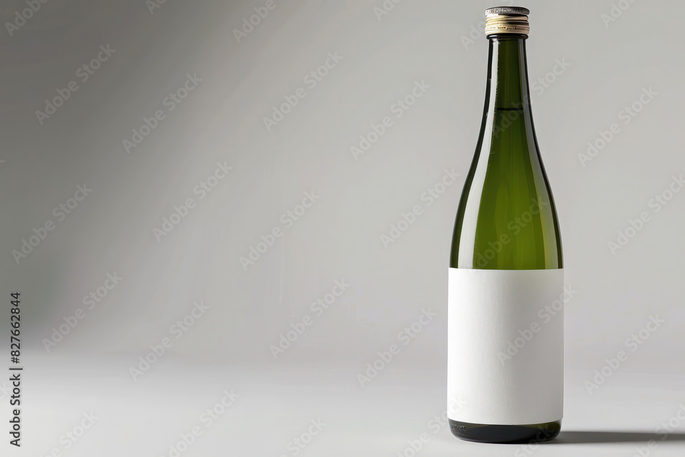 Elegant Green Wine Bottle with Blank Label on Minimalistic Background Elegant Green Wine Bottle with Blank Label on Minimalistic Background