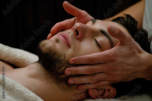 Serenity Unveiled: Man Surrendering to Facial Massage