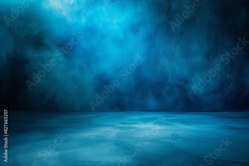 Abstract blue room background with special lighting