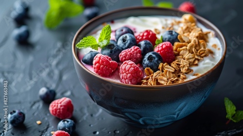 94. Healthy breakfast bowl, yogurt, granola, fresh berries, nutritious start