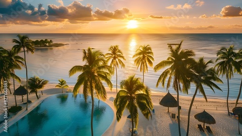 Swaying Palm Trees at Sunset in a Tropical Paradise