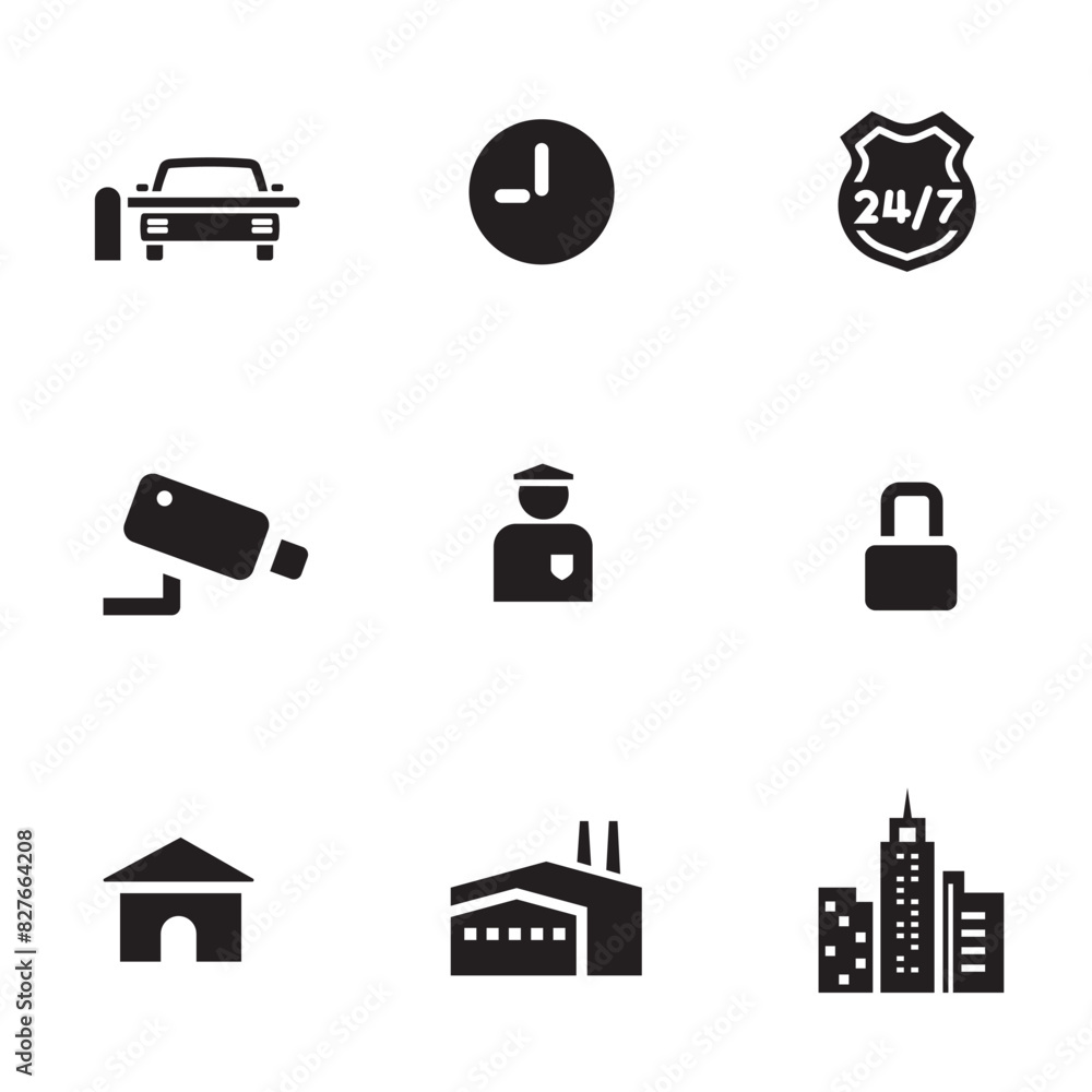 Home security and protection system icon set isolated on white background.