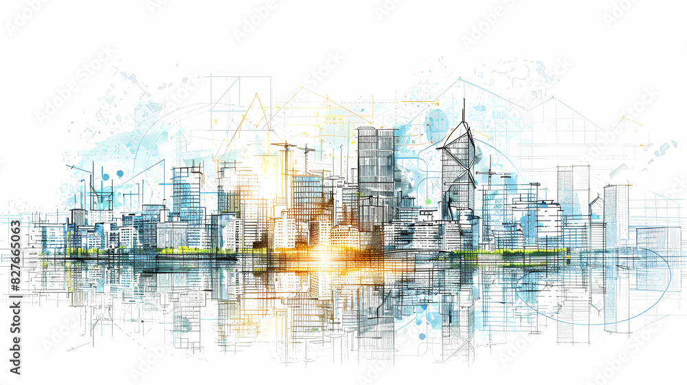 Obraz premium Concept Smart city for web page, banner, presentation, social media. Smart city concept with different icon and elements. city design technology for living.