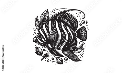 Tropical Fish  Vector illustration White Background-Tropical Fish  Vector Files for Cutting, Handmade calligraphy vector illustration, Hand written vector sign, EPS 10