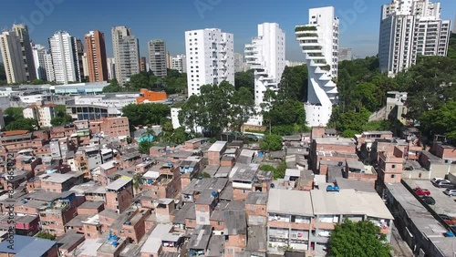 Aerial view of Paraisópolis Favela an luxury buildings on Giovani Gronchi Avenue - São Paulo, Brazil