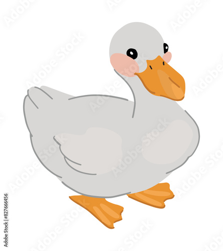 Cute duck clipart. Pretty white goose. Contemporary vector illustration isolated on white background.