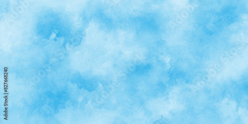 Abstract Blue watercolor painted cloudy sky background, clear blue sky background summer season clouds texture, The summer is colorful clearing day Good weather with natural clouds.	
