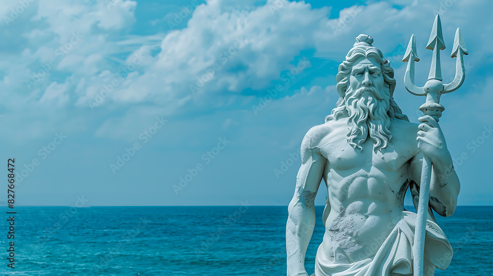 statue of poseidon in front of the sea