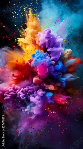 Abstract colorful powder explosion in space