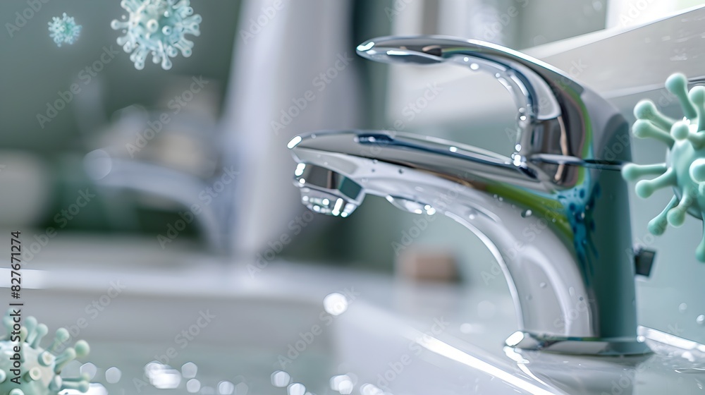 Bathroom Faucet Highlighting the Unseen: A Study of Germs and Cleanliness Bathroom Faucet Highlighting the Unseen: A Study of Germs and Cleanliness