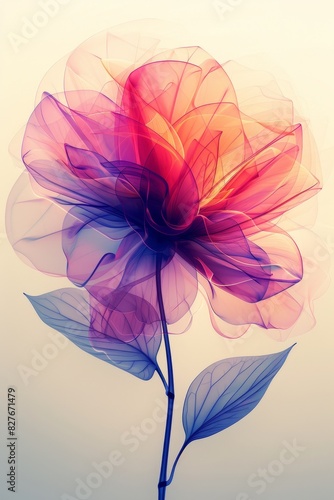 Pink Flower With Leaves on White Background