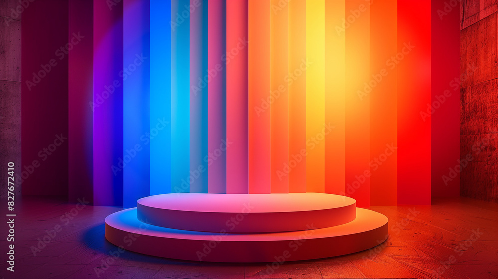 Podium for infographics in a spectrum of bright colors, featuring playful and geometric lines Podium for infographics in a spectrum of bright colors, featuring playful and geometric lines