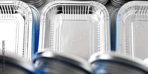 Set of blank Aluminum foil containers. Aluminum foil containers. Aluminum foil containers mockup. Takeaway meal in foil food box. Silver food package.