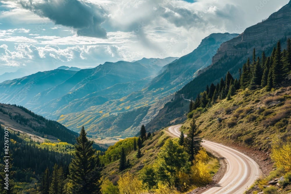 Fototapeta premium A winding road in the mountains, beautiful mountains Ai generated