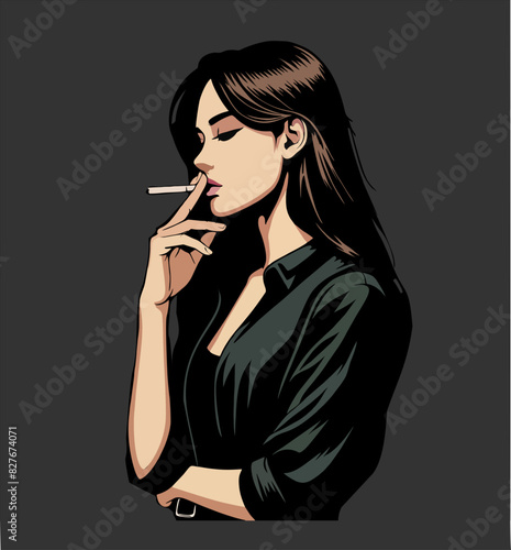 smoking woman halfbody fromside longhair