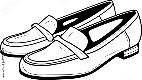 Vintage Lady Woman Loafers Footwear Oxford shoes in Hand-drawn Style