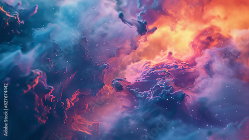 Mystical background with billowing clouds, complimentary colors sparkling at sunset, creating a fantastic atmosphere of peace and love, florapunk, faunaspawn.