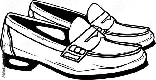 Vintage Lady Woman Loafers Footwear Oxford shoes in Hand-drawn Style