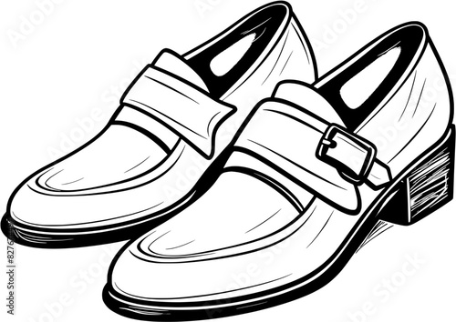 Vintage Lady Woman Loafers Footwear Oxford shoes in Hand-drawn Style