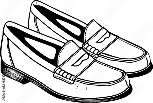 Vintage Lady Woman Loafers Footwear Oxford shoes in Hand-drawn Style