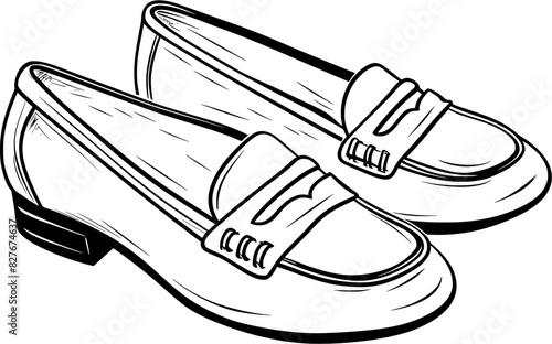 Vintage Lady Woman Loafers Footwear Oxford shoes in Hand-drawn Style