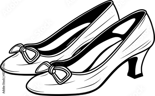 Vintage Lady Woman High Heels Shoes in Hand-drawn Style